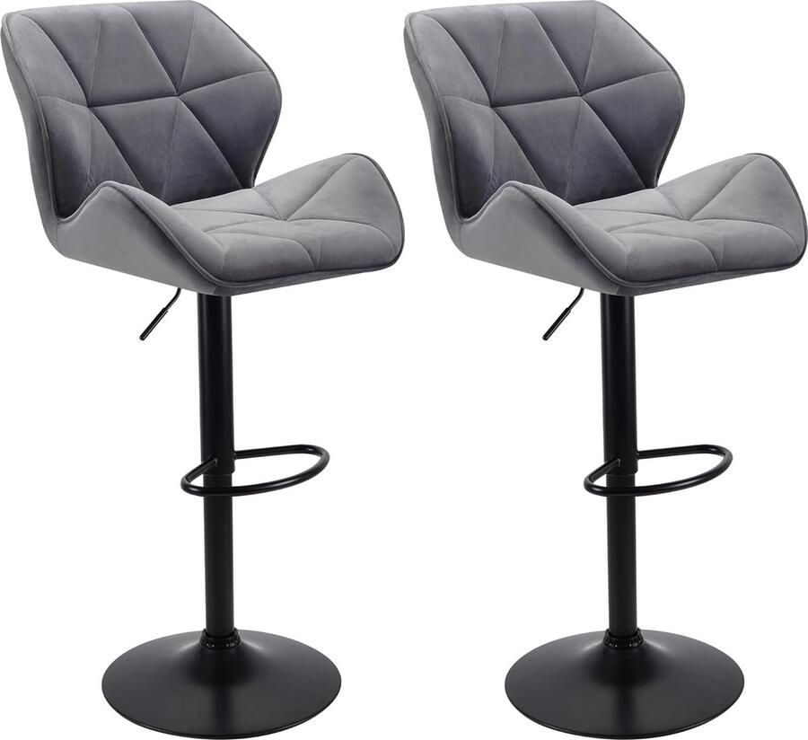 JGS Barkrukken set van 2 barkrukken van fluweel verstelbare hoge barkrukken met voetenbank barkrukken voor keukeneilanden thuisbar draaibare gaslift stalen basis (donkergrijs)