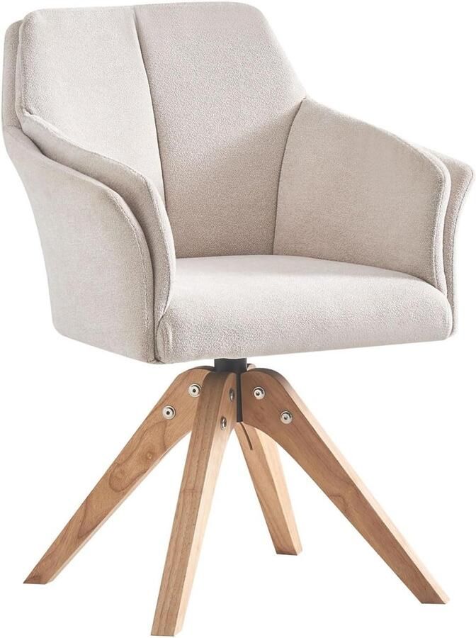 JGS Luxe Design Draaistoel Daisy in Crème Geweven Stof Scandinavische Stijl Perfect voor Woonkamer Eetkamer en Kantoor