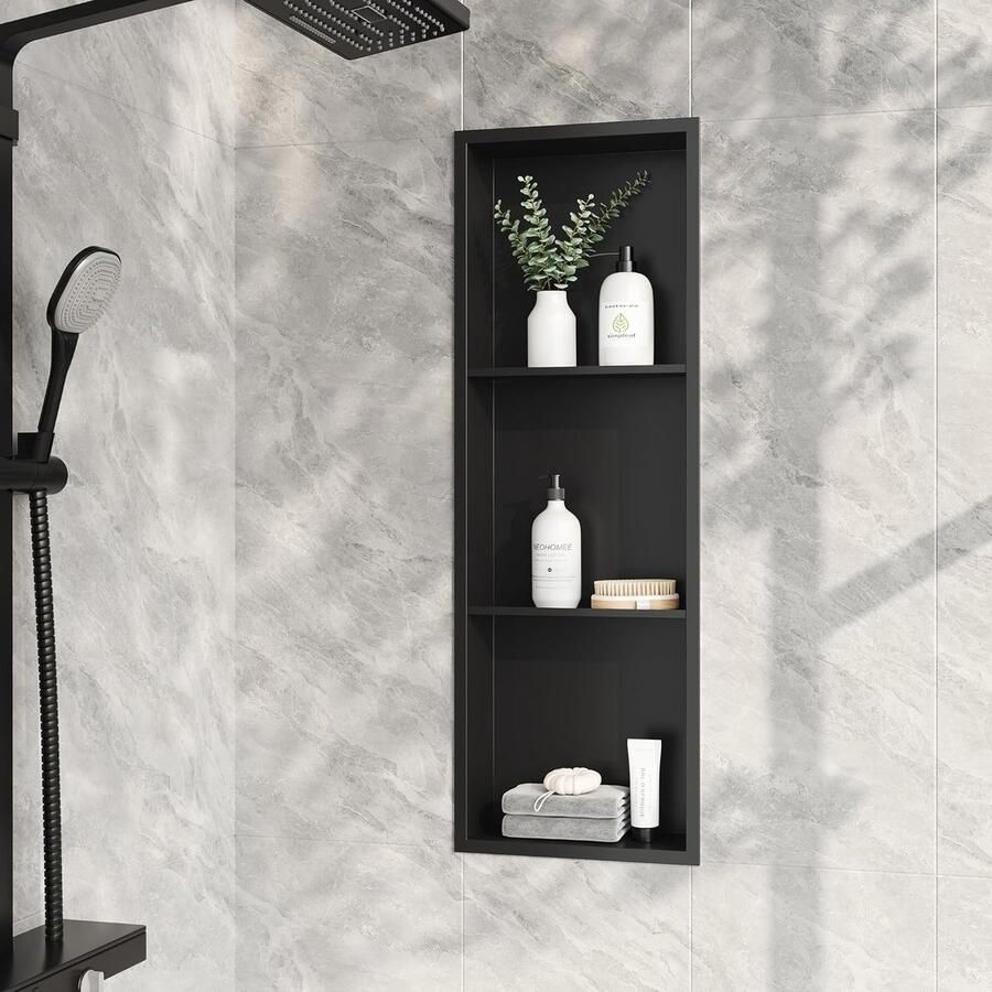 JGS Ruime Wandnis Doucheopslag van Roestvrij Staal voor Badkamer 90 x 30 cm Zwart