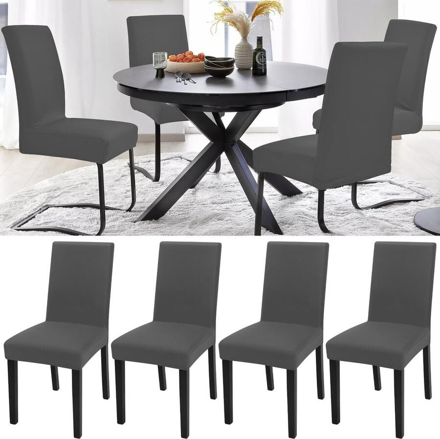 Goodivery Luxe Grijze Stoelhoezen Set van 4 voor Eetkamerstoelen Stretch en Wasbaar