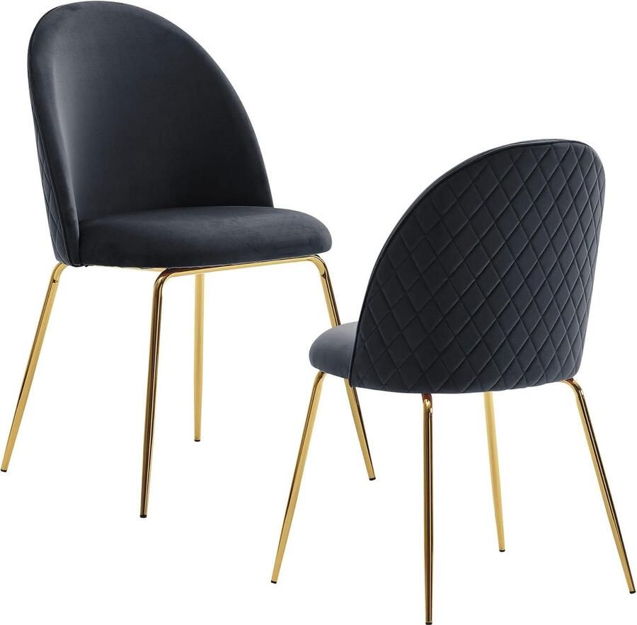 JGS Eetkamerstoelen Set van 2 fluwelen gestoffeerde keukenstoelen Stof met gouden poten Schelpstoel Scandinavische gestoffeerde stoel met fluwelen hoes