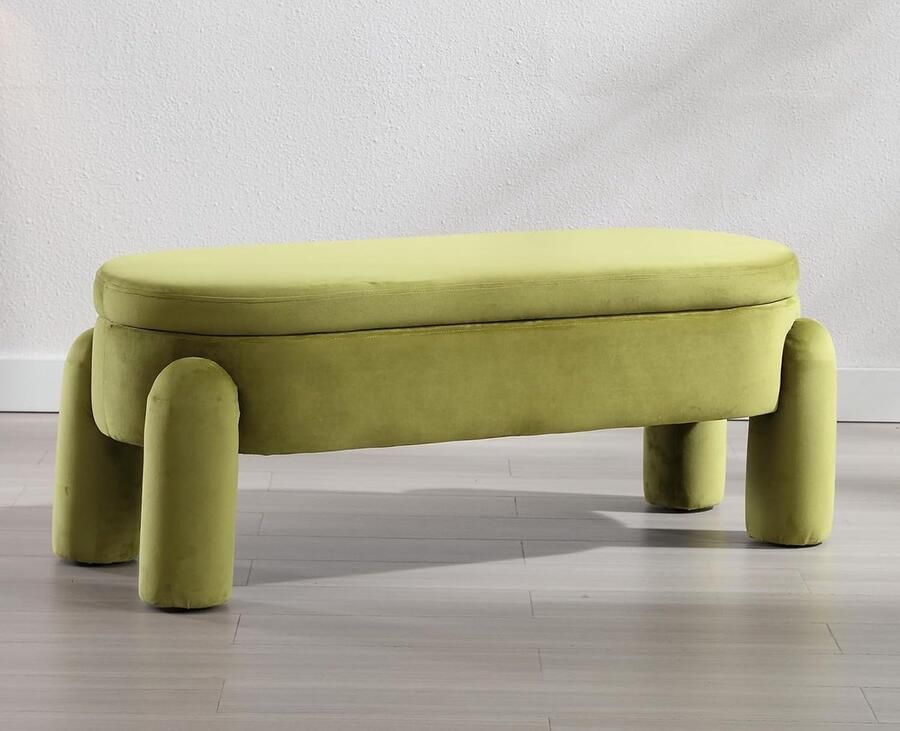 JGS Wahson Bench with Storage Space Stool Bedroom Velvet Seat Chest Hallway Bed Bench 114 cm Green