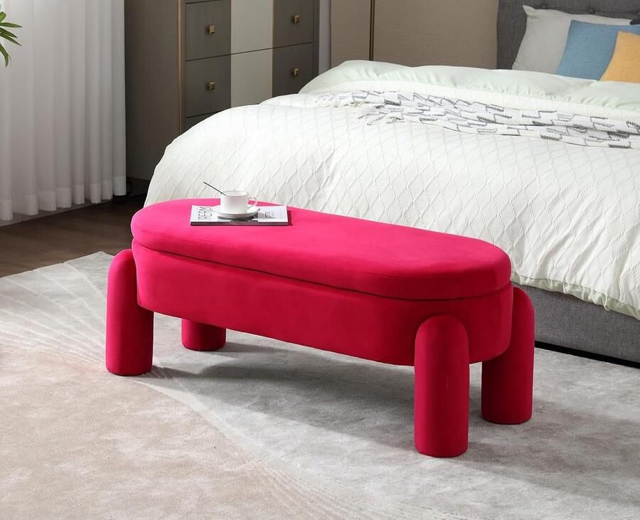 JGS Stijlvolle Fluwelen Opbergbank met Zitruimte voor Slaapkamer en Hal 114 cm Roze Rood