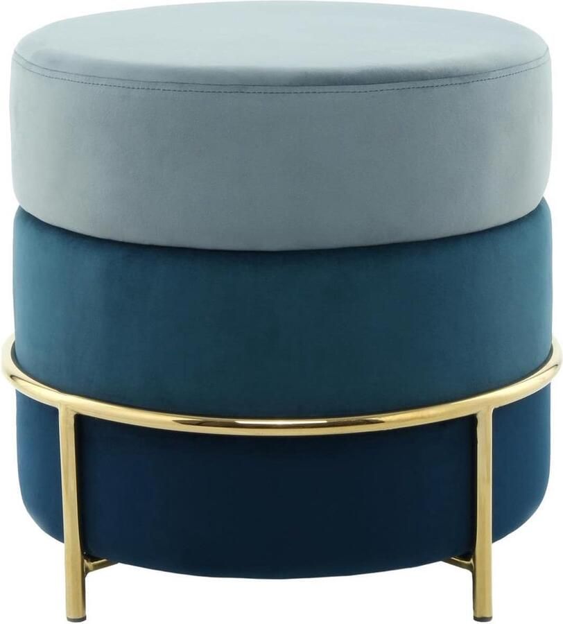 JGS Fluwelen kruk poef fluweelzachte fijn geweven stoffen hoes met gouden metalen frame voor woonkamer slaapkamer of kaptafel met kleurverloop blauw marineblauw groot en rond petrol