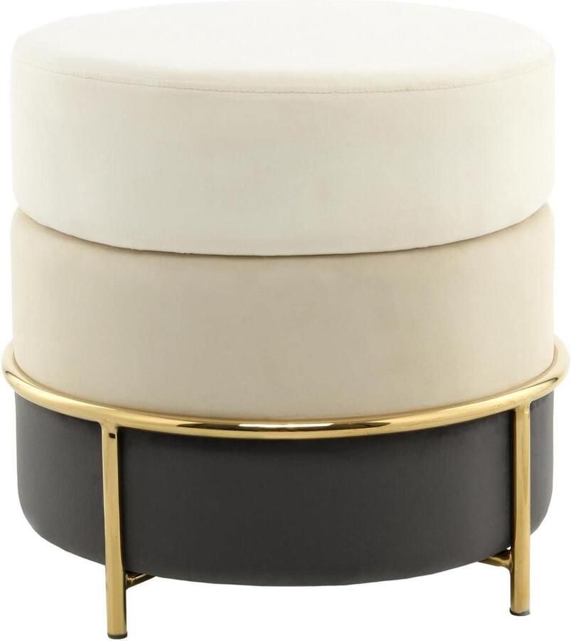 JGS Luxe Fluweelzachte Poef met Goudkleurig Metalen Frame: Stijlvol Comfortabel en veelzijdig Beige