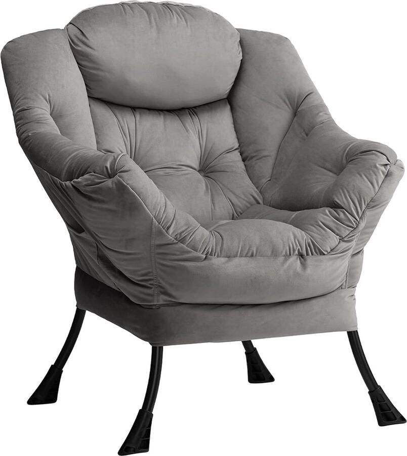 JGS Luxe Fluwelen Fauteuil voor Woonkamer Relaxstoel van hoge kwaliteit met Stalen Frame Donkergrijs