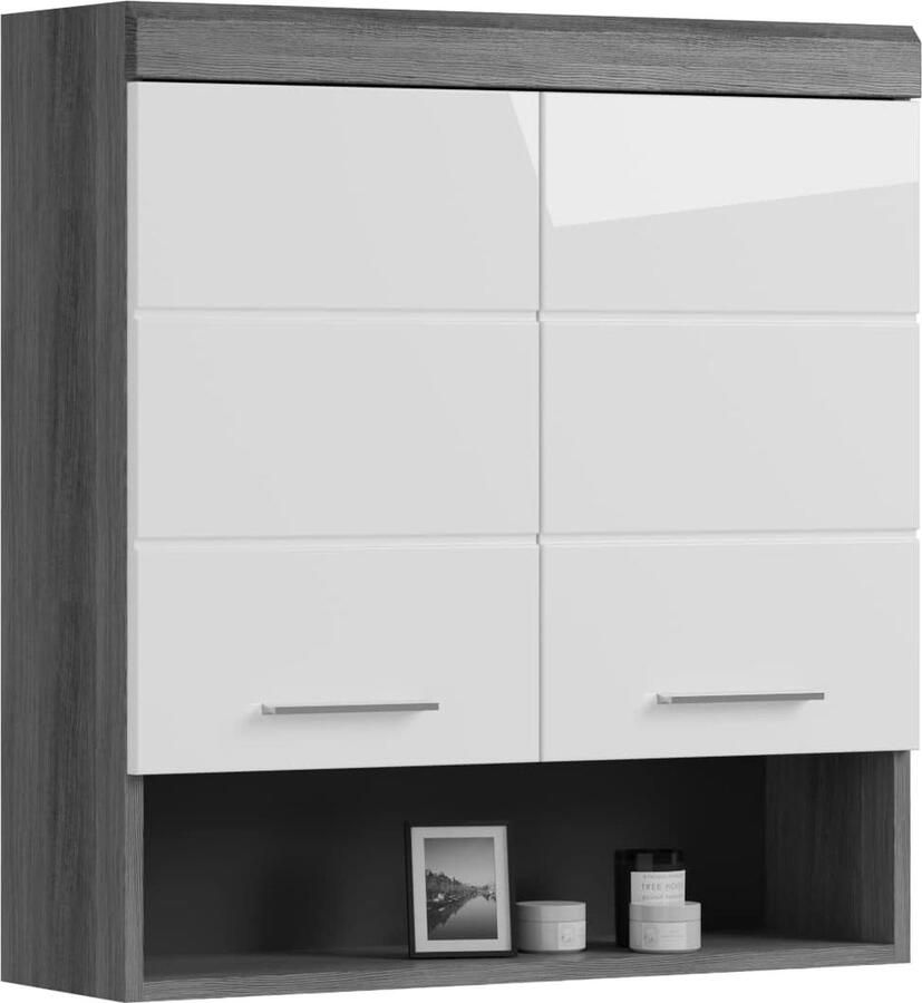 JGS Luxe Hangende Badkamerkast Scout X06B2723 Hoogglans Wit met Rookzilveren Afwerking 74x79x24cm