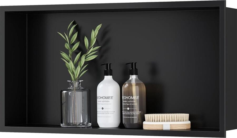 JGS Luxe Inbouw Doucheplank Wandnis van Roestvrij Staal 60x30cm Zwart Badkamer Opslagoplossing
