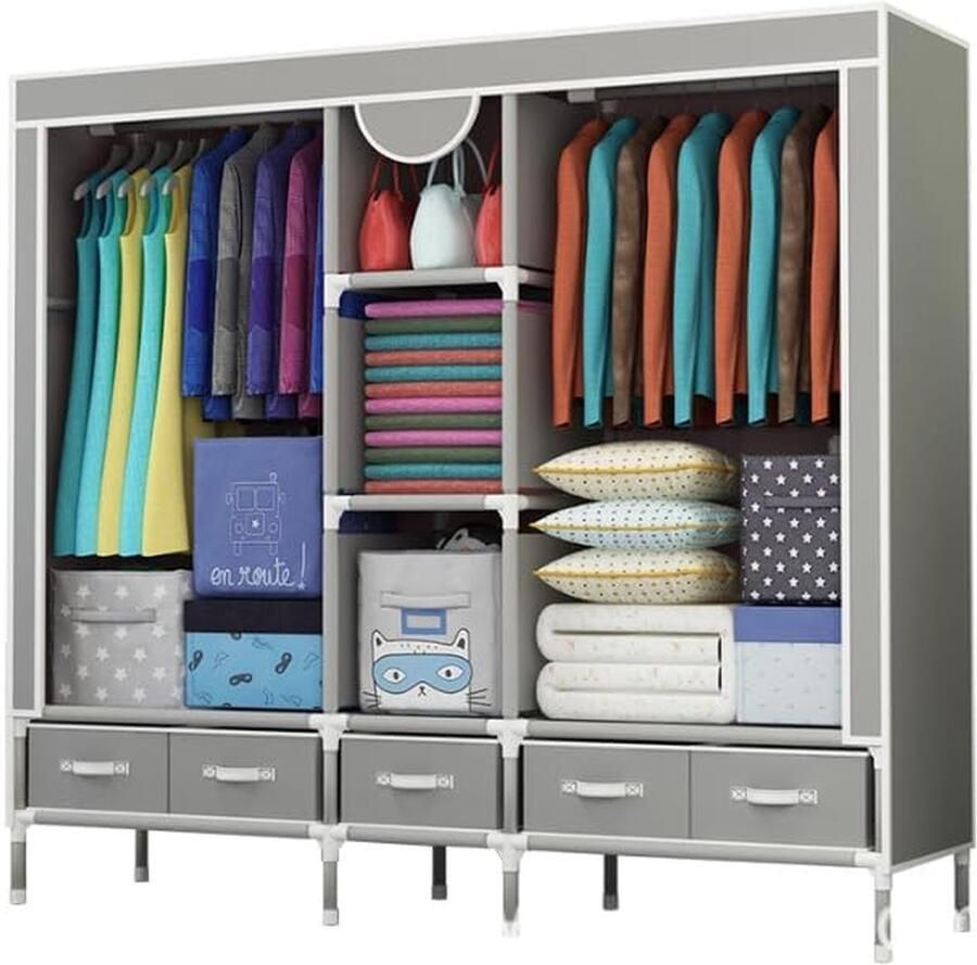 JGS Ruime en Stijlvolle Kledingkast met Veelzijdige Opslagmogelijkheden 185 x 45 x 175 cm Grijs