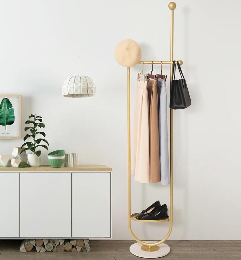 JGS Kledingrek van metaal U-vormig kledingrek marmer kapstok voor slaapkamer multifunctionele kledingstang modern kledingrek goud stabiele kledingstandaard