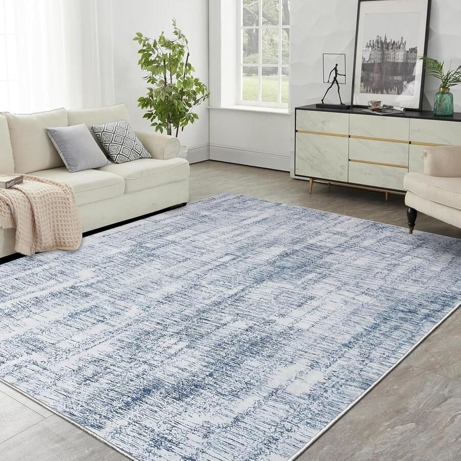 JGS Luxe Laagpolig Tapijt Wasbaar Antislip Tapijt Woonkamer en Slaapkamer in Lichtblauw Meerkleurig (160 x 200 cm)