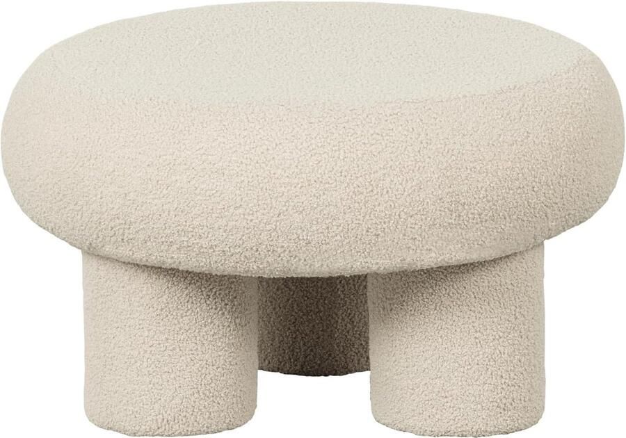 JGS Luxe Natuurlijke Kruk Djace Grote Ronde Zitpoef Gevoerde Voetenbank Teddy Stof 35 x Ø 60 cm