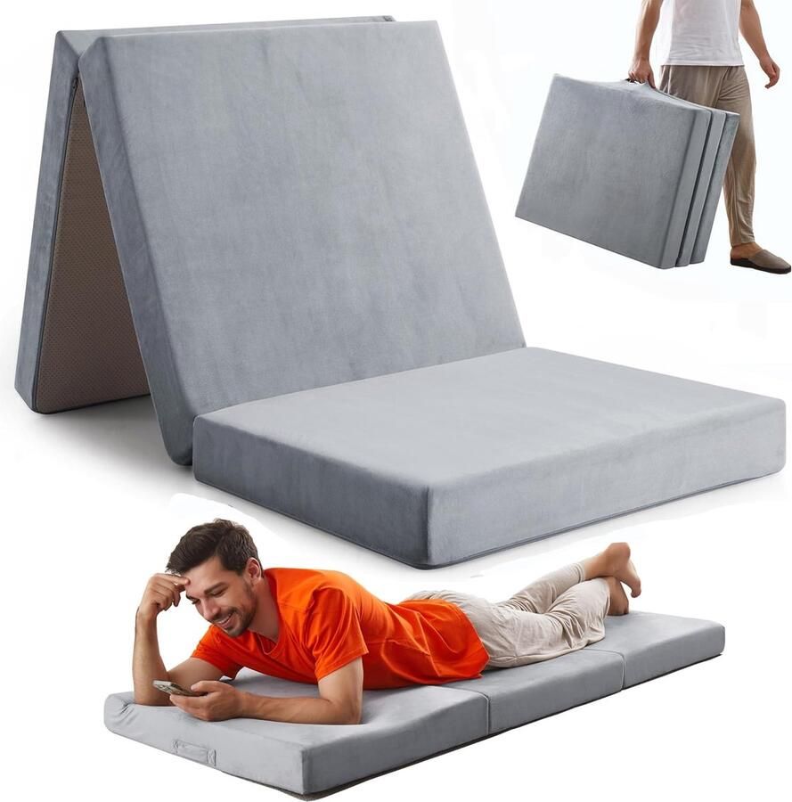 JGS Opvouwbare Matras van Geheugenschuim voor Volwassenen en Kinderen 3-delige Vouwmatras Gastbed 190 x 75 x 10 cm