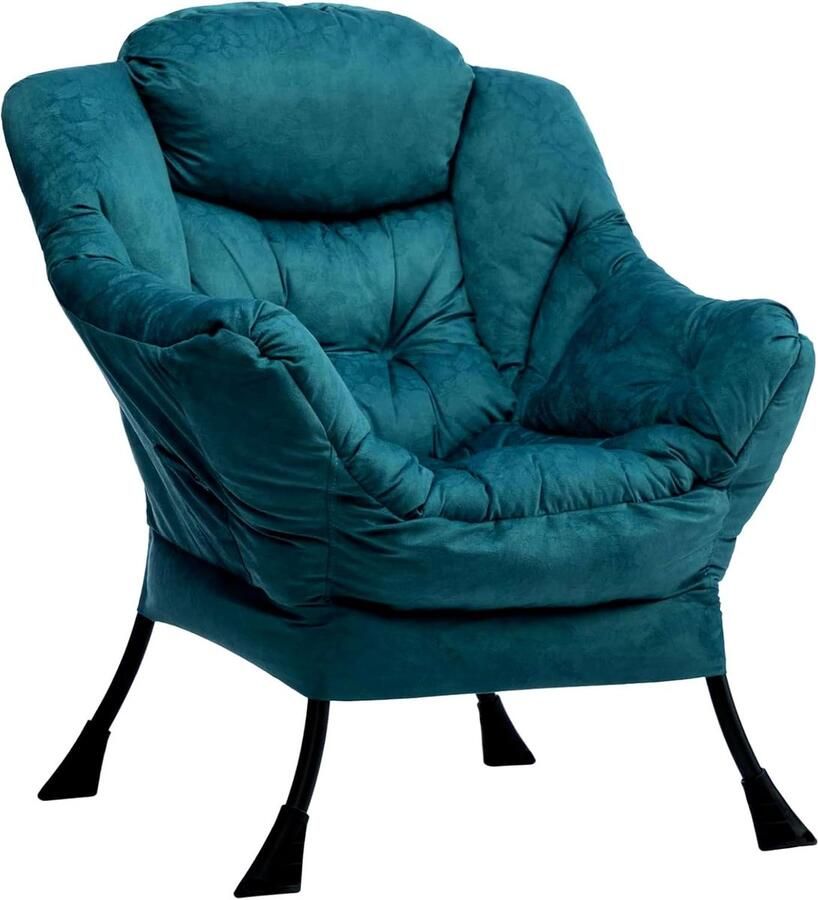 JGS Fauteuil met stalen frame relaxfauteuil vrijetijdsbank chaise longue luie stoel relaxfauteuil met armleuningen en zakken marineblauwe kleur