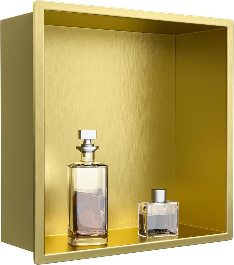 JGS Luxe Roestvrijstalen Gouden Douchebak 30x30x10cm Praktische Badkameropslag Wandnis Zonder Tegels Nodig Bovenmontage