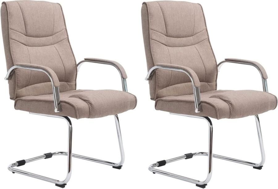 JGS Ergonomische Set van 2 Cantileverstoelen met Metalen Frame en Stoffen Bekleding Taupe