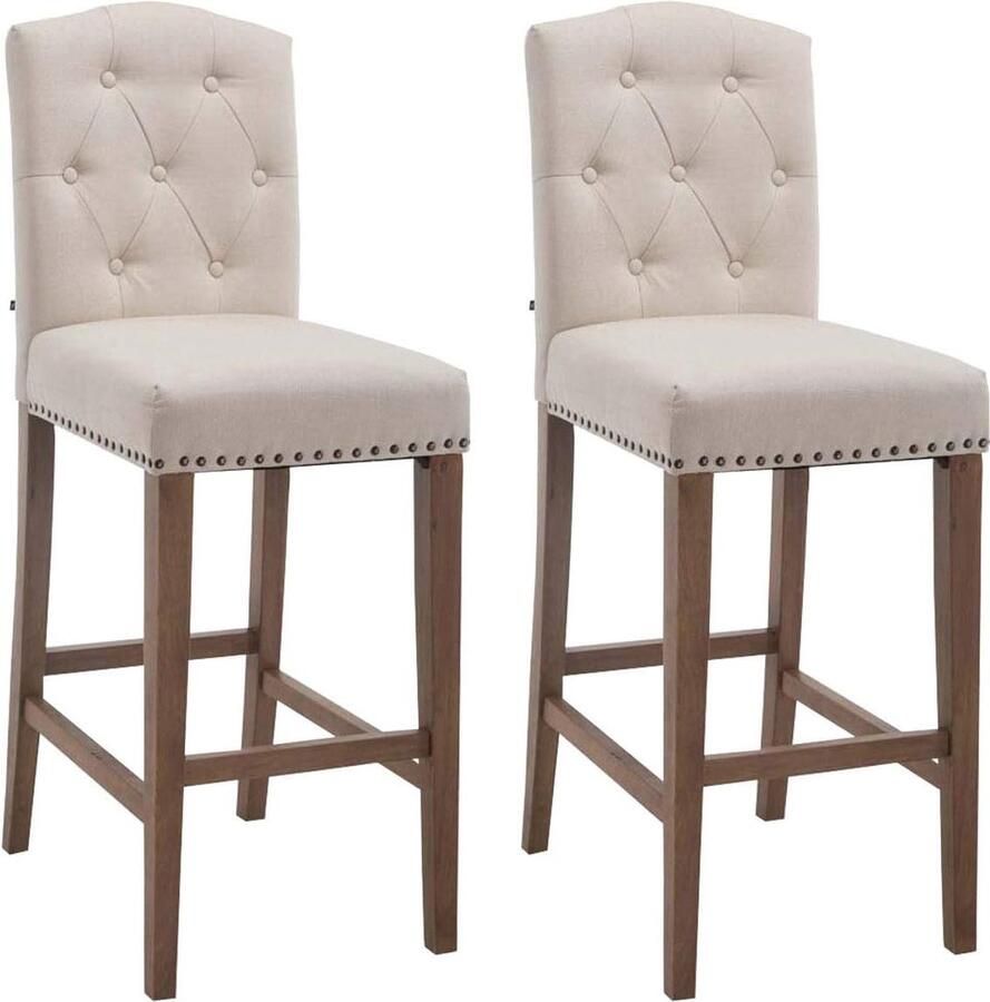 JGS Barkrukken met stoffen bekleding houten barkrukken met voetenbankje crème framekleur: antiek licht