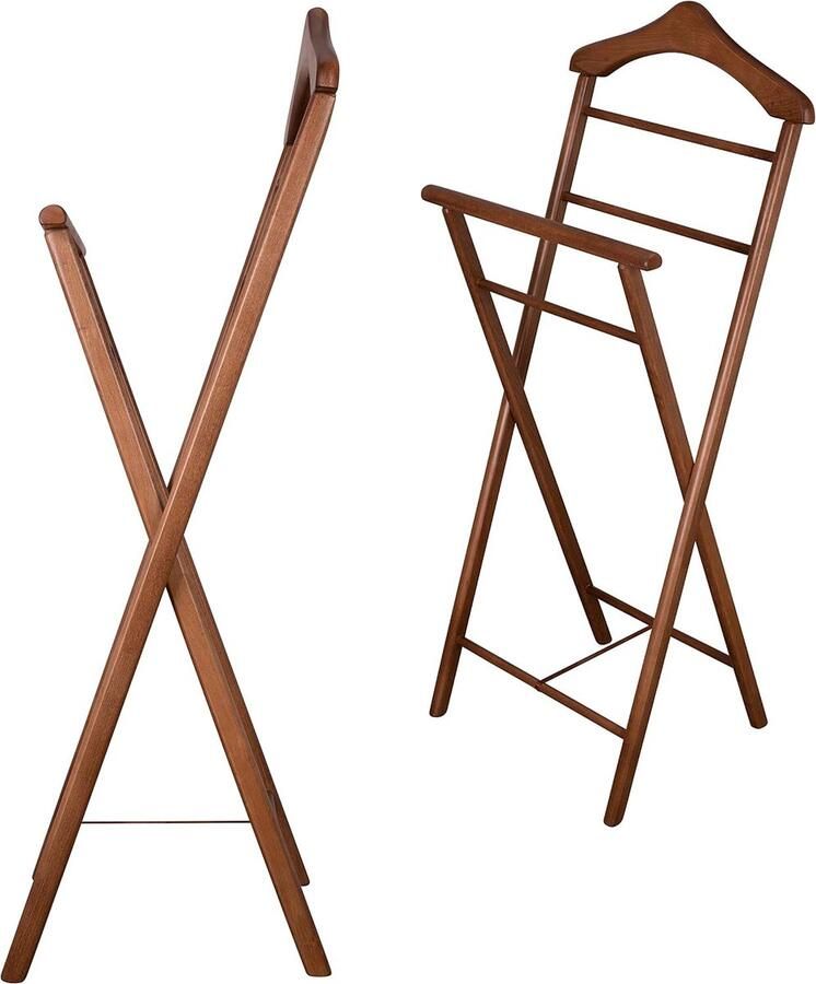 JGS Luxe Set van 2 Stille Dienaren Kledingstandaard voor Heren en Dames Echt Massief Hout Opvouwbaar en Voorgemonteerd in 3 Kleuren (Walnoot)