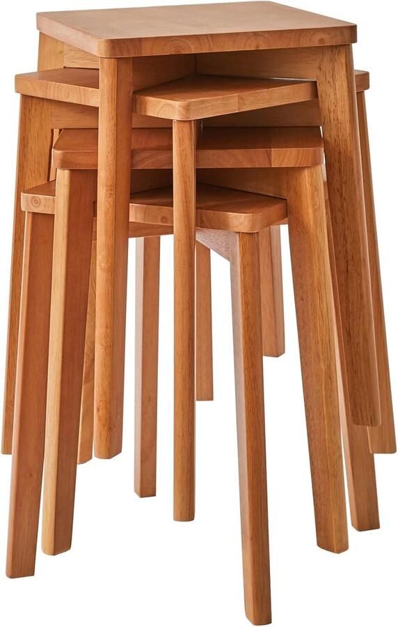 JGS Set van 4 eetkamerstoelen houten stapelstoelen met antislipmat stapelbare krukken voor klaslokaal keuken eetkamer of thuispub kersenhout