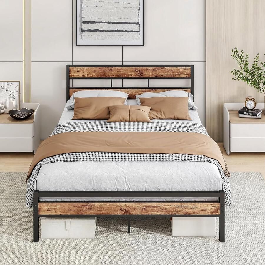 JGS Luxe Tweepersoonsbedframe 140 x 200 cm Metaal met Lattenbodem en Hoofdeinde Robuust en Stijlvol