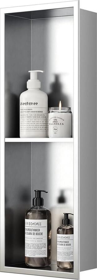 JGS Luxe Wandnis Douche met Dubbele Plank 60x20cm Roestvrij Staal Geborsteld Ruimtebesparend