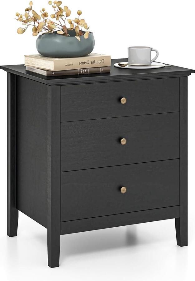 JGS Luxe Zwart Nachtkastje met 3 Laden Stijlvolle Bijzettafel Perfect voor Slaapkamer en Woonkamer Afmetingen 60 5 x 45 5 x 65 5 cm