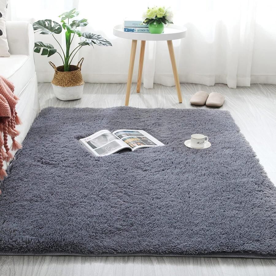 JGS Luxueus Pluizig Tapijt voor Woon- en Slaapkamer Groot formaat Ultra zacht en Comfortabel (Zilvergrijs 200 x 300 cm)