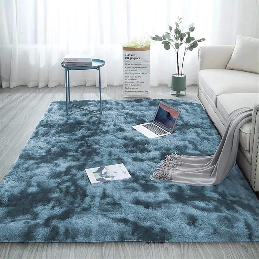 JGS Luxueus Shaggy Vloerkleed voor Slaapkamer Pluizig en Kleurrijk Donkerblauw Batik-Design Afmetingen 230 x 300 cm