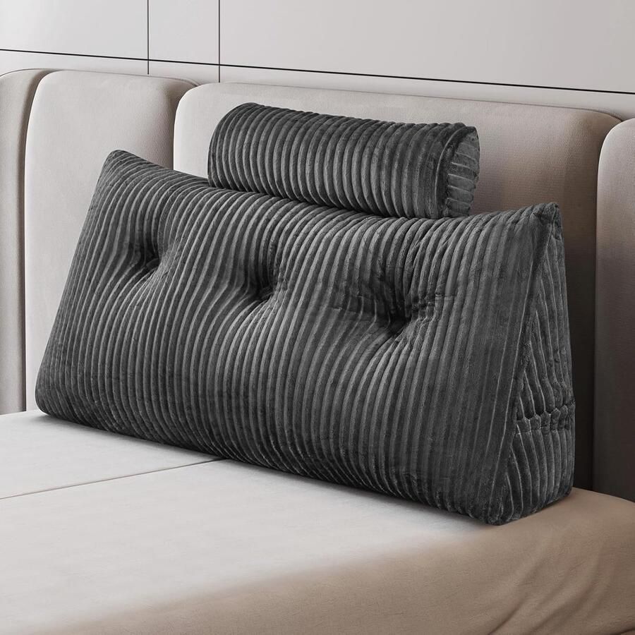 JGS Luxueus Wigkussen met Praktisch Zijvak Ergonomisch Leeskussen voor Bed en Bank Rugkussen met Verwijderbare Hoes en Rond Hoofdkussen (100 cm)