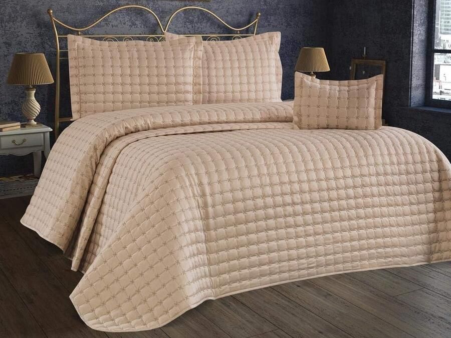 JGS Luxueuze Satijnen Katoenen Bedsprei Set voor Tweepersoonsbed 260 x 260 cm Cappuccino