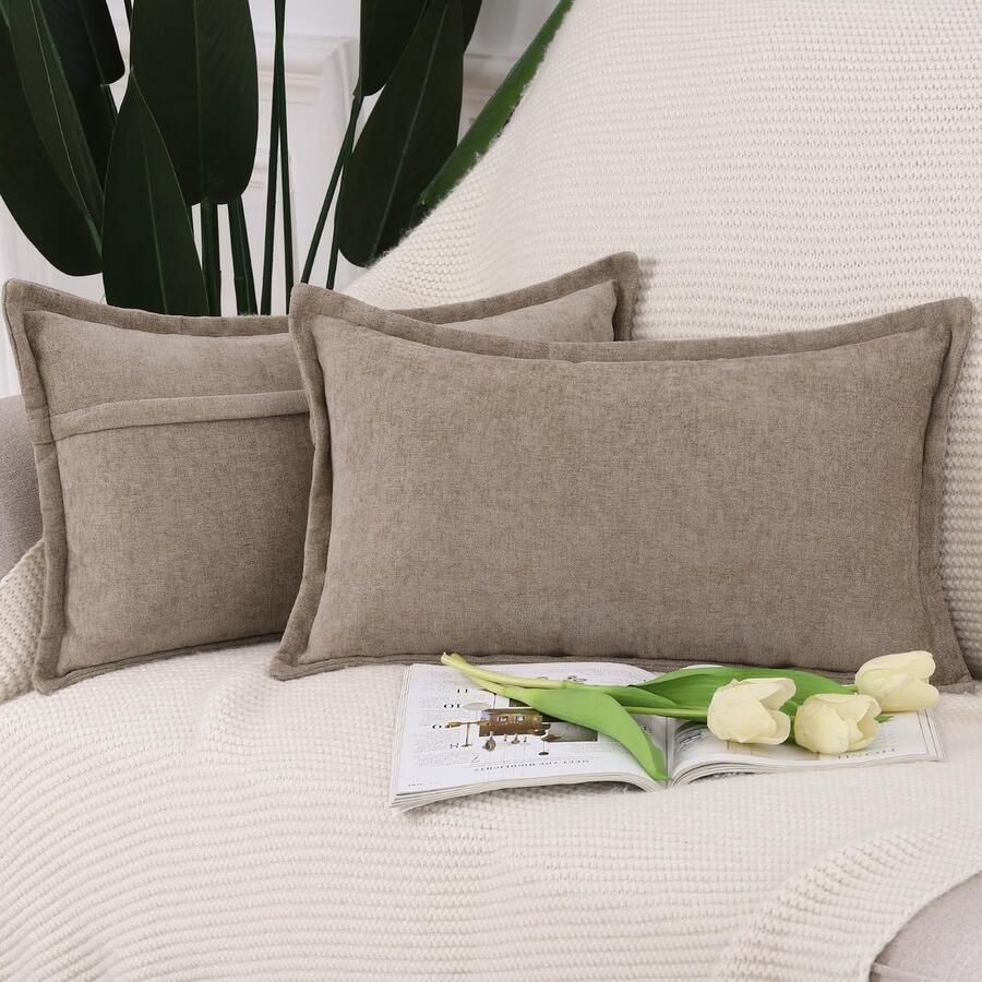 JGS Luxueuze Set van 2 Chenille Sierkussenhoezen met Stijlvolle Franjes voor Bank en Slaapkamer