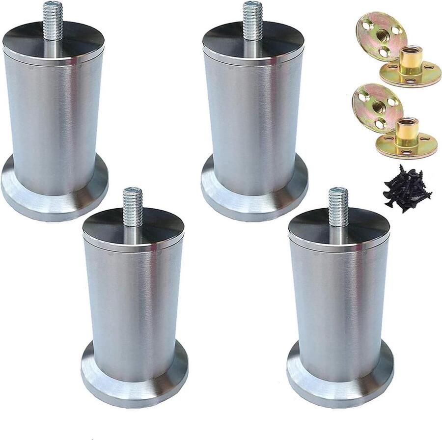 JGS Meubelpoten 4 stuks roestvrij staal 8 cm metalen meubelpoten voor kastpoten bed poten tafelpoten met M10-schroeven ondersteuning van meer dan 801 kg