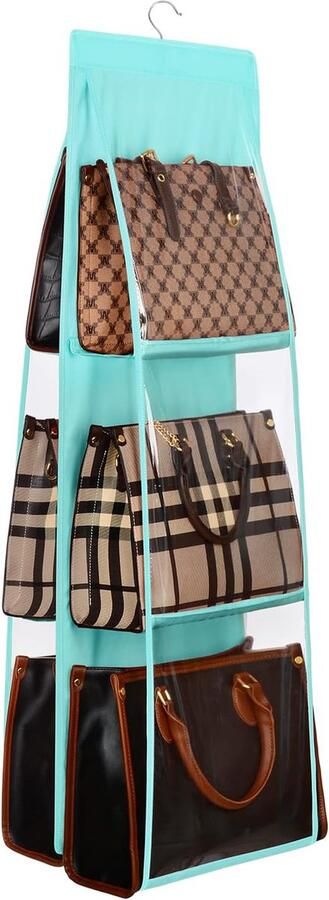 JGS Middelgrote handtas hangende organizer 6 vakken opvouwbaar ophangen portemonnees organizer Oxford-stof handtashanger universeel passende kastorganizer familiekast slaapkamer
