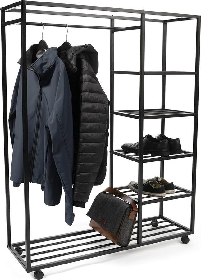 JGS Stijlvolle en Praktische Kledingrek met Wielen en Veel Opbergruimte