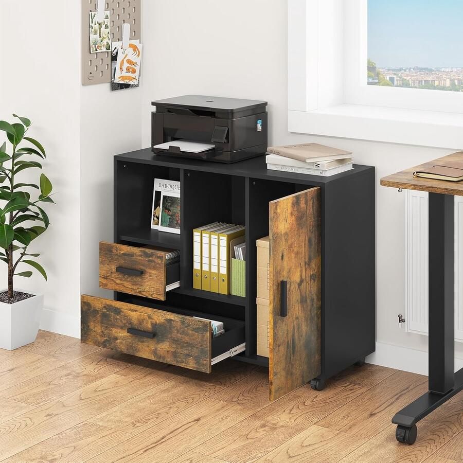 JGS Mobiele Opbergkast met Twee Laden en Wielen voor Thuis- en Kantoorgebruik 90 x 35 x 70 cm