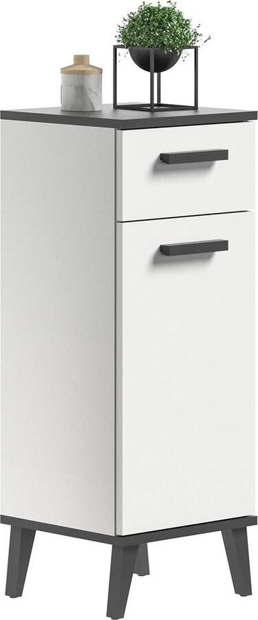 JGS Stijlvolle en Functionele Badkamerkast met Lade en Plank in Wit en Antracietgrijs