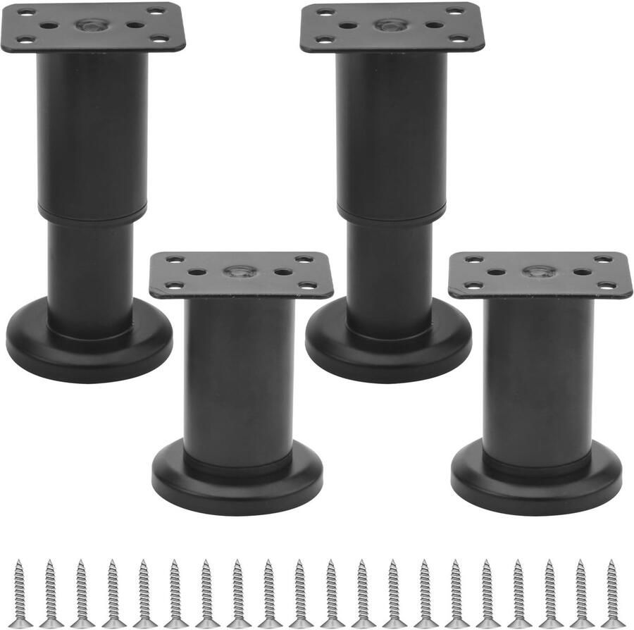 JGS Modern Verstelbare Zwarte Metalen Meubelpoten Set voor Meubels 4 Stuks 75-110 mm Hoogte