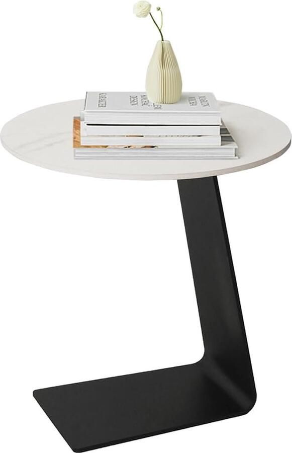 JGS Stijlvolle C-vorm Bijzettafel met Marmeren Blad en Metaal Frame Perfect voor Bank of Bed