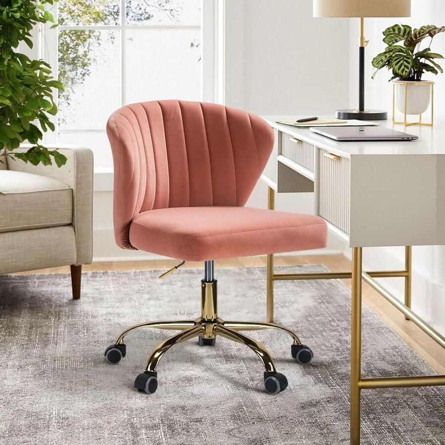 JGS Bureaustoel Computerstoel Kaptafelstoel Moderne Bureaustoel met Zwenkwielen Draaibaar Hoogte Verstelbaar Geschikt voor Woonkamer Slaapkamer Roze