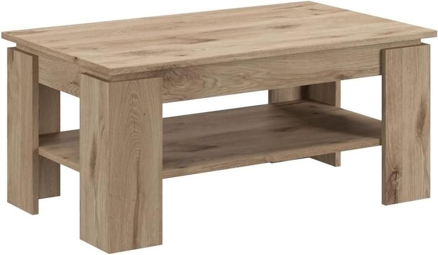 JGS Moderne Houten Salontafel met Opbergrek in Titanium Afwerking 100 x 60 cm