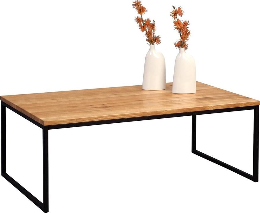 JGS Moderne Salontafel van Robuust Eikenhout met Stijlvol Zwart Metalen Onderstel