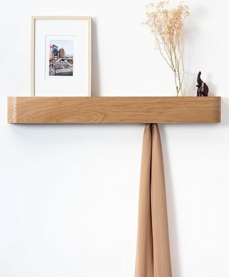 JGS Moderne Wandgemonteerde Kapstok Met Verborgen Haken En Eikenhouten Paneel Voor Stijlvolle Interieurs