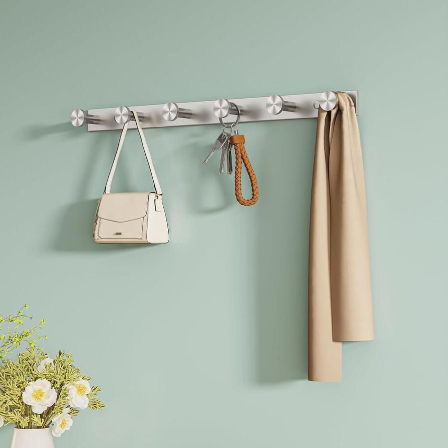 JGS Moderne Wandkapstok Met Zes Roestvrijstalen Haken Voor Zware Lasten Tot 30 kg