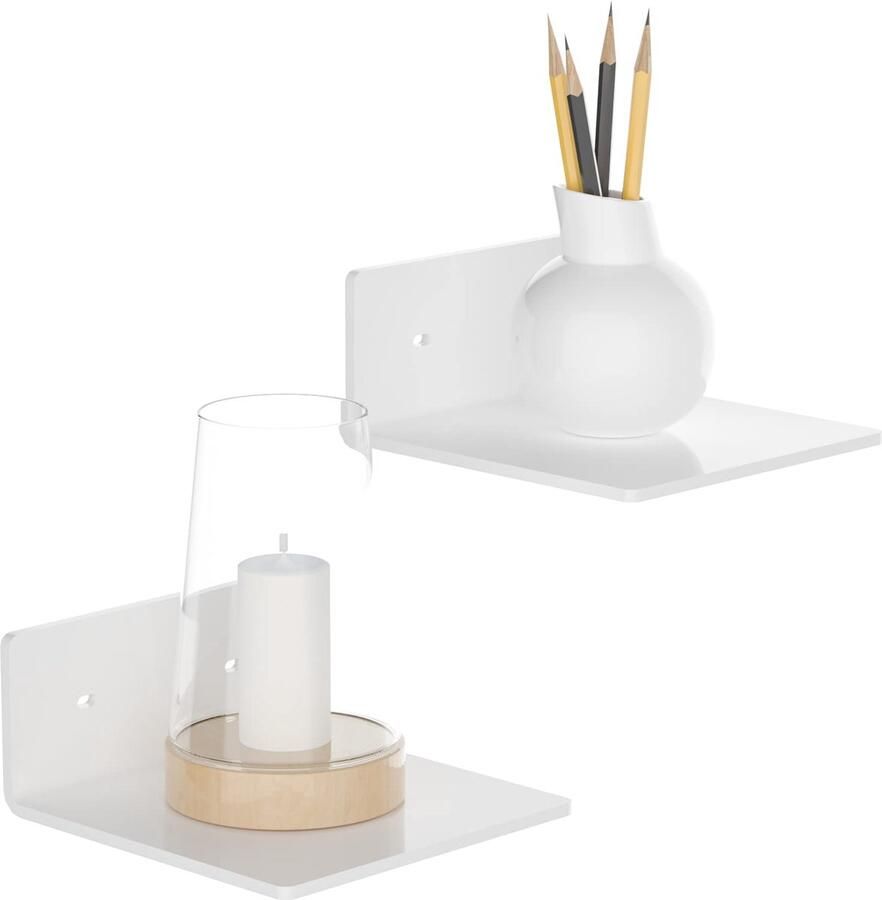 JGS Moderne Witte Acryl Wandplanken Set van 2 voor Ruimtes