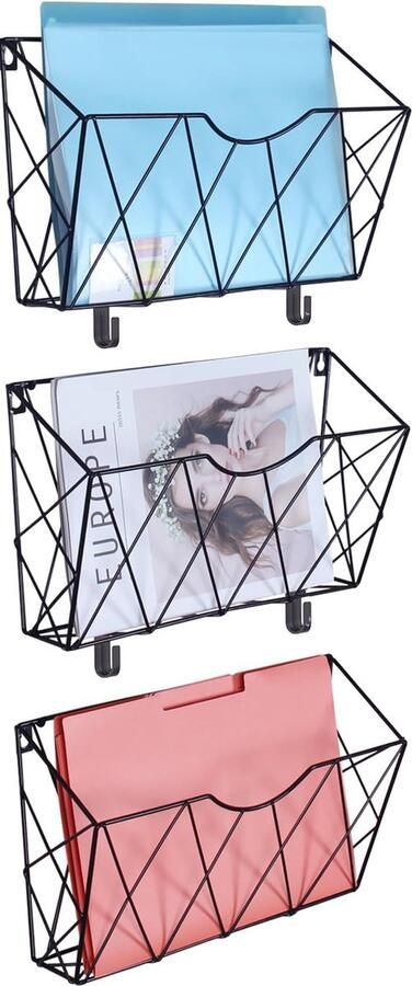 JGS Moderne Zwarte Wandorganizer Met Drie Vakken Voor Documenten En Tijdschriften