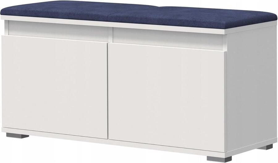 JGS Modieuze Schoenenkast met Zitvlak Nevada 100 Opbergmeubel voor Gang of Woonkamer Wit met Marineblauwe Zitting