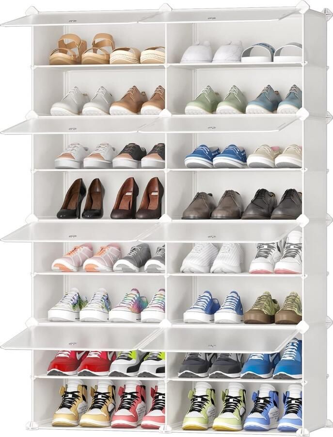 JGS Schoenenkast DIY plastic stofdichte draagbare schoenenkast modulaire schoenenkast voor gang slaapkamer woonkamer entree wit met transparante deur 2 x 8