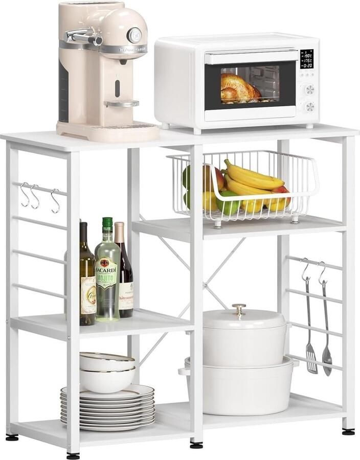JGS Multifunctioneel Keukenrek met 3 Planken Stijlvolle Magnetronhouder en Bakkersrek