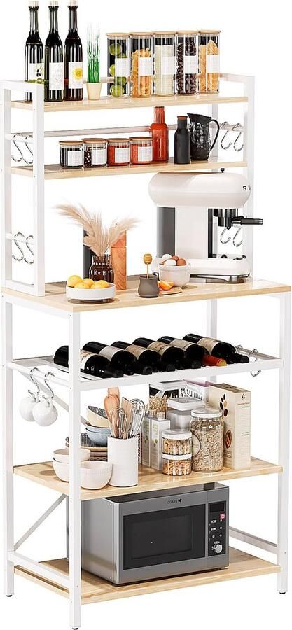 JGS Multifunctioneel Keukenrek met Wijnrek en Haken voor Optimale Organisatie in Huis