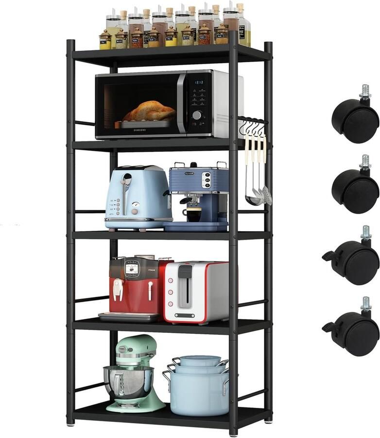 JGS Multifunctioneel Opbergrek Met 5 Planken Robuuste Metalen Ladder Perfect voor Keuken Badkamer Woonkamer en Kantoor
